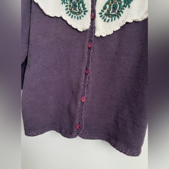 Vintage Grandma Crochet Embroidered Cotton Knit Button Front Cardigan - S Small - Picture 5 of 7